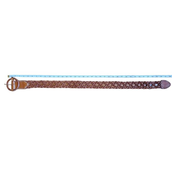 James Halbert Womens Braided Leather Belt Sz S Brown Adjustable 2.25” Wide Boho - Picture 10 of 10